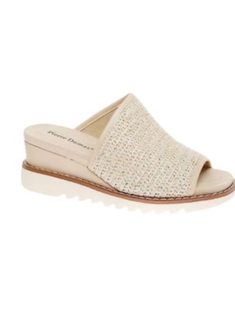 Pierre Dumas Ivory Gold Woven Slide Mule Wedge Shoes SZ 6.5 - Picture 2 of 8